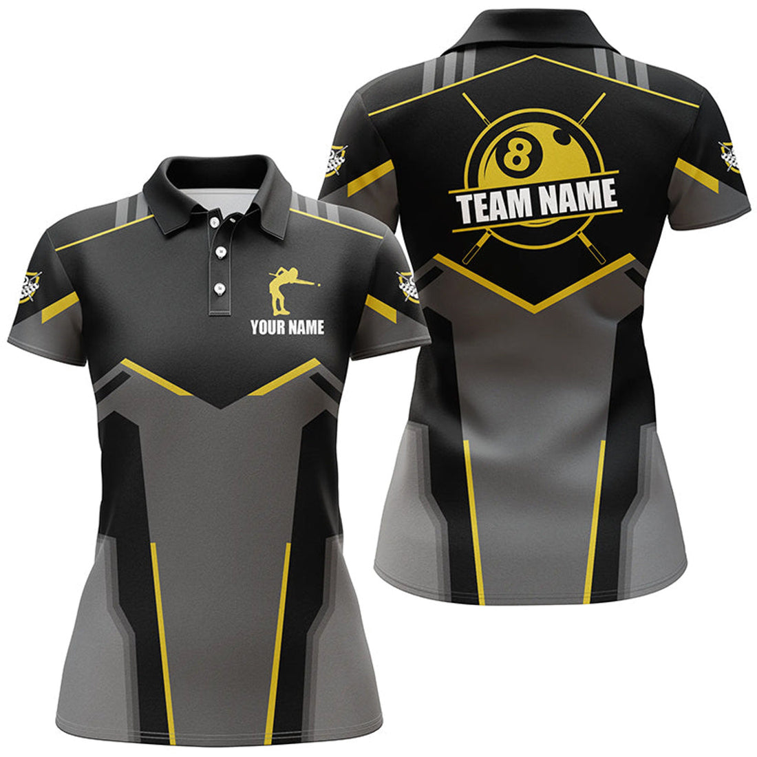 Custom Billiard Jerseys For Women Custom Polo Billiard Shirts, Team Pooler Short Sleeve|Yellow