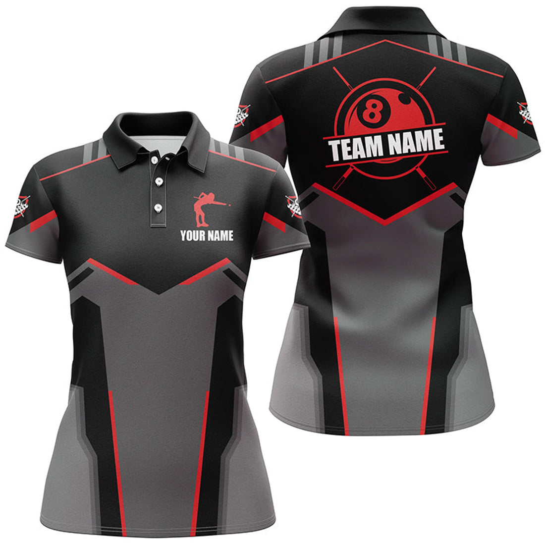 Custom Billiard Jerseys For Women Custom Polo Billiard Shirts, Team Pooler Short Sleeve|Red