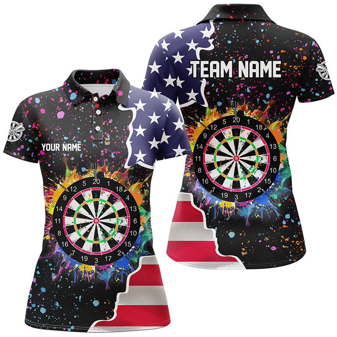 Custom Grunge Colorful Darts Board US Flag Darts Shirts For Women Custom Patriotic Darts Team Jerseys