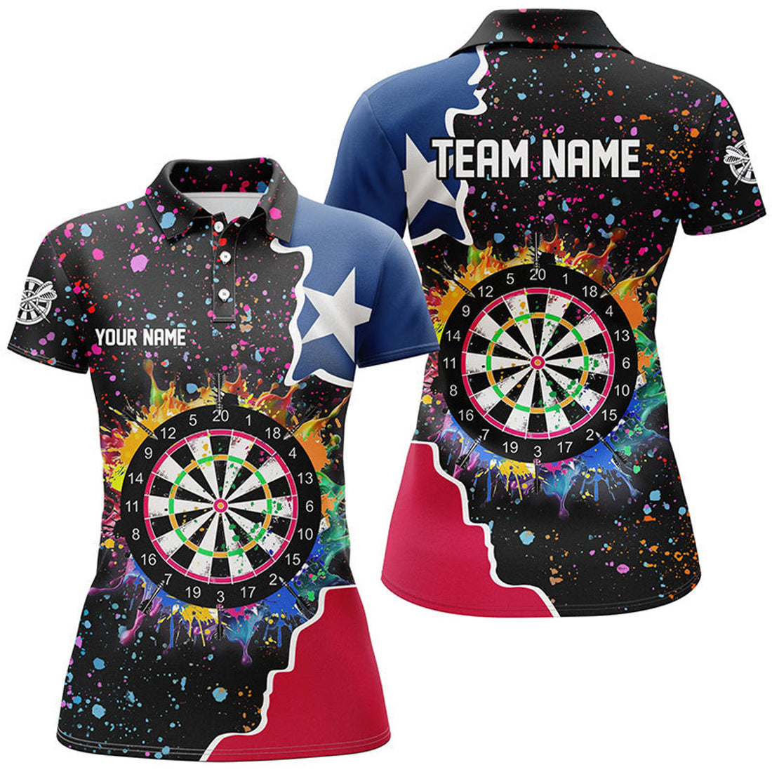 Custom Grunge Colorful Darts Board Texas Flag Darts Shirts For Women Custom Patriotic Darts Team Jerseys