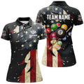 Custom Retro American Flag Dark Galaxy Custom Billiard Balls Pool Shirt For Women, Patriotic Billiard Shirts TDM2094