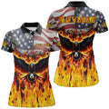 Custom Personalized Flame American Flag Custom Eagle Billiard Shirts For Women, Patriotic Billiard Jerseys