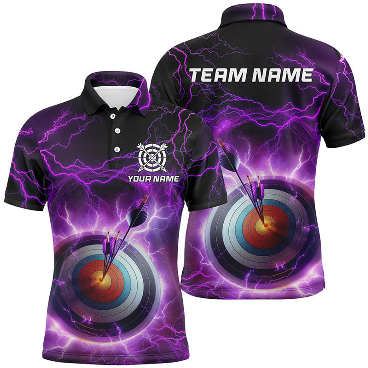 FUNSTUFFPRINT Personalized Archery 3d Target Custom Purple Thunder Lightning Men Polo Shirt Size S-5XL