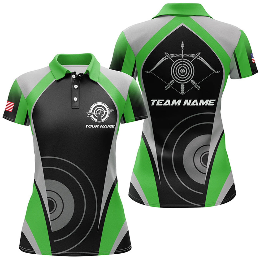 Custom Personalized Green Archery Jerseys Polo Shirts For Women Best Custom Archery Uniform For Team