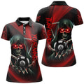 Custom Personalized Red Billiard Reaper Skull Holding 8 Ball Women Polo Shirts Team League Billiard Jerseys