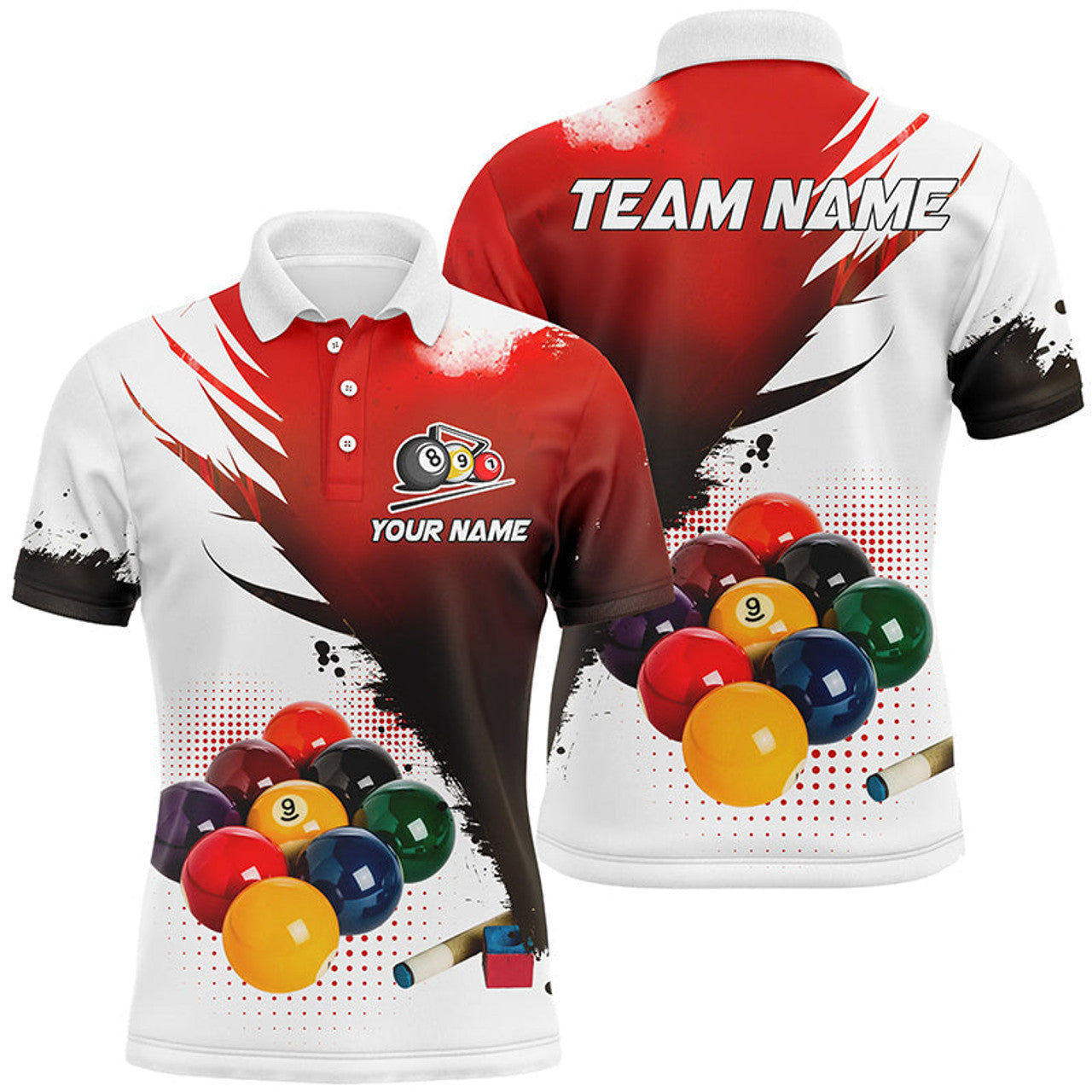 FUNSTUFFPRINT Personalized 3D 9 Ball Pool Billiard Jerseys Men Polo Shirts, Custom Billiard Team Shirts Polo Shirt Size S-5XL