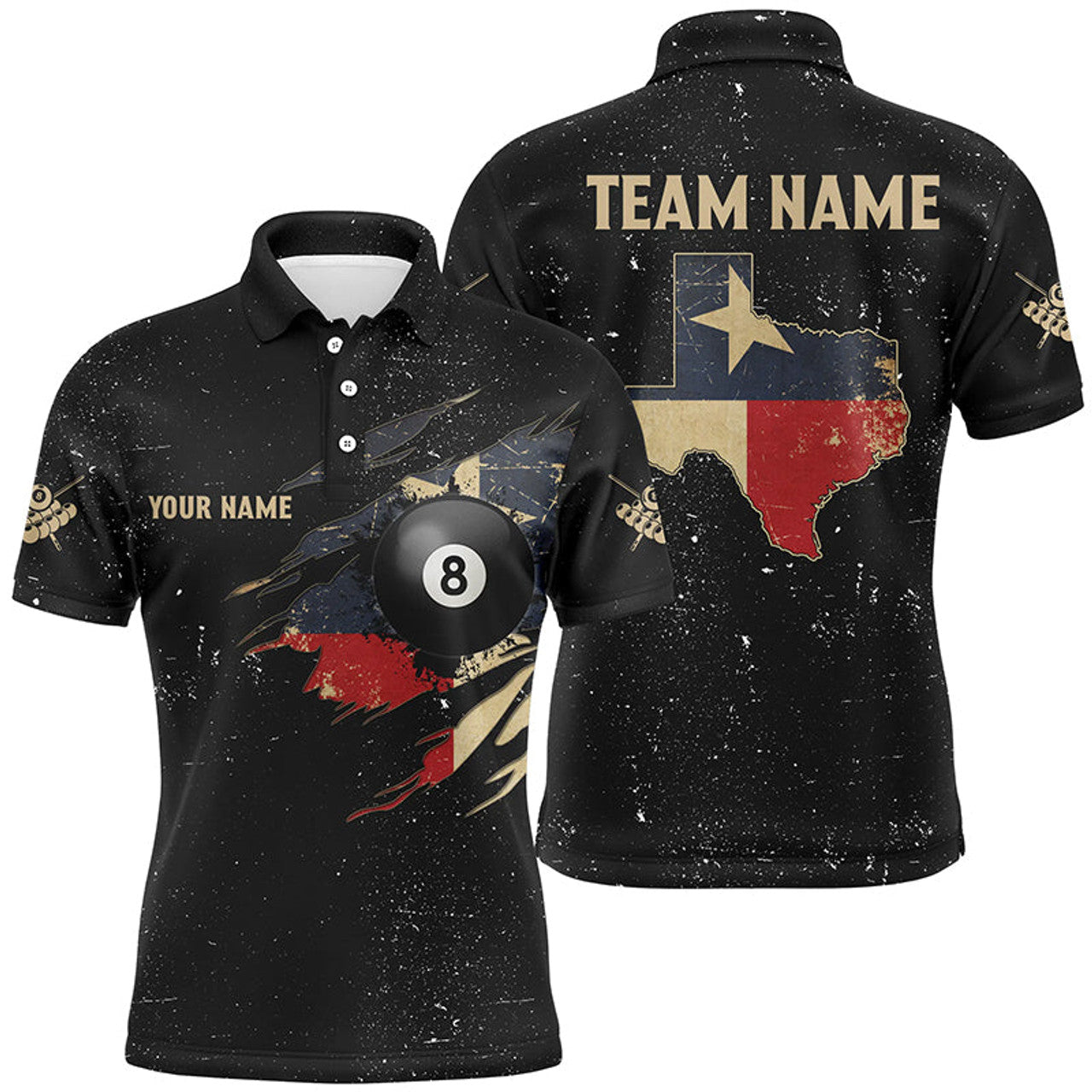 Personalized Retro Texas Flag Billiard Men Polo Shirts Custom Patriotic Billiard Jerseys Uniform