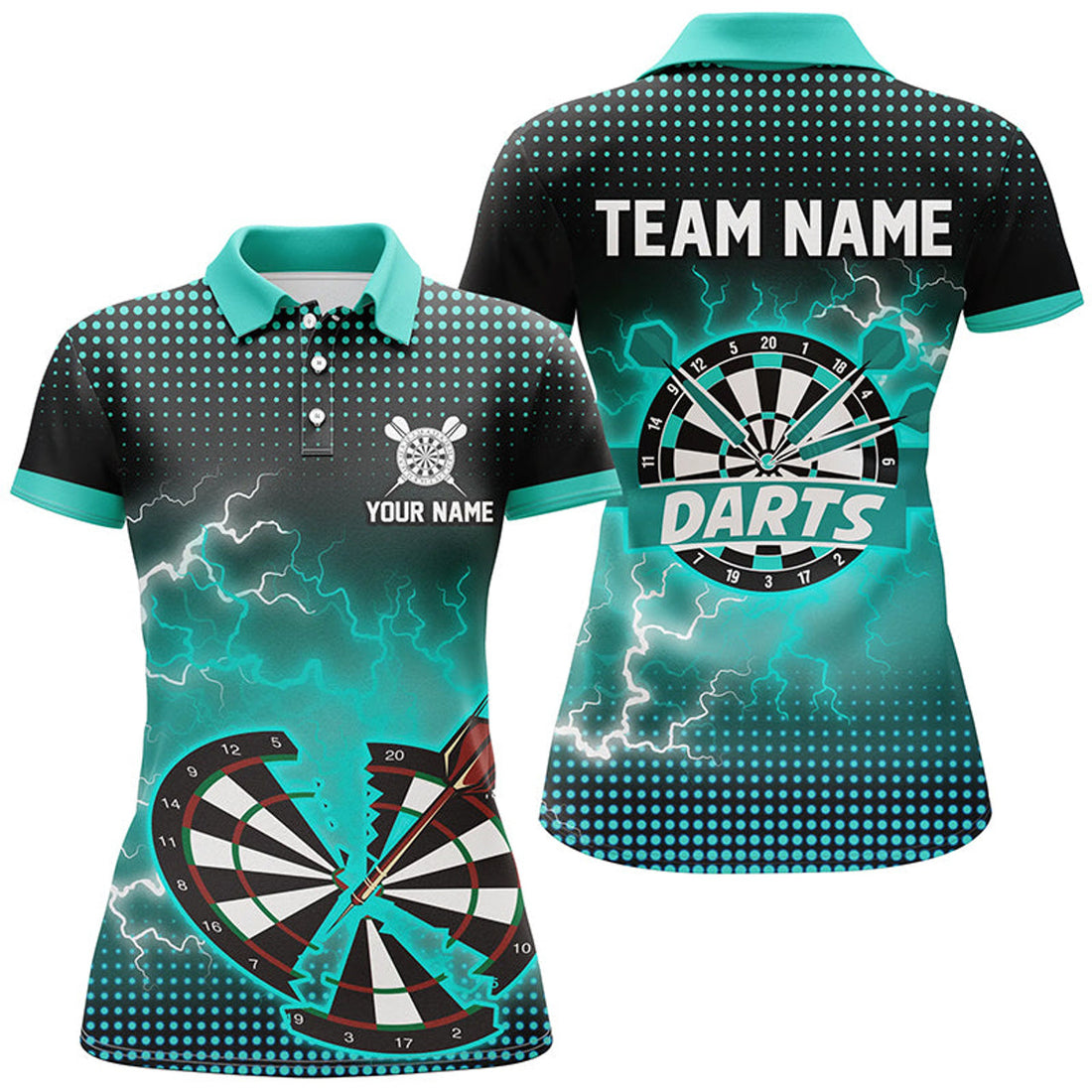 Custom Funny Turquoise Crack Dartboard Thunder Lightning 3D Printed Custom Women Darts Shirts Darts Jerseys