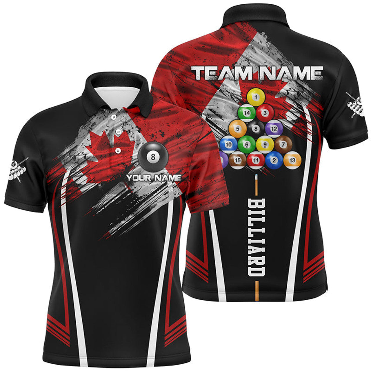 Personalized Canadian Billiard Jerseys Men Polo Shirts Custom Patriotic Billiard Canada Flag Shirts
