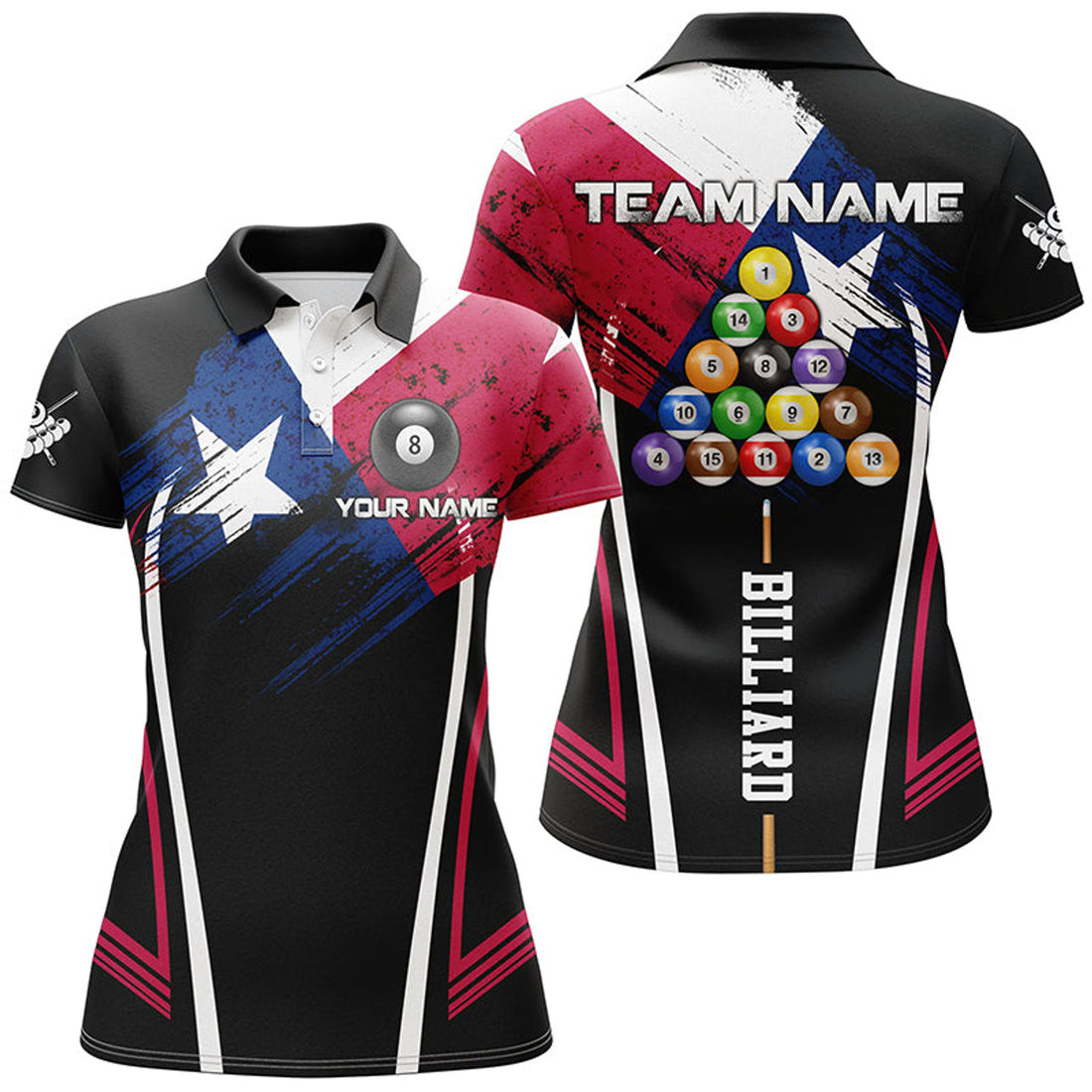 Custom Personalized Texas Billiard Jerseys Women Polo Shirts Custom Patriotic Billiard Texas Flag Shirts