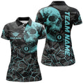Custom Funny Skull Holding 8 Ball Billiard Custom Women Polo Shirt, Billiard Pool Jersey Shirt