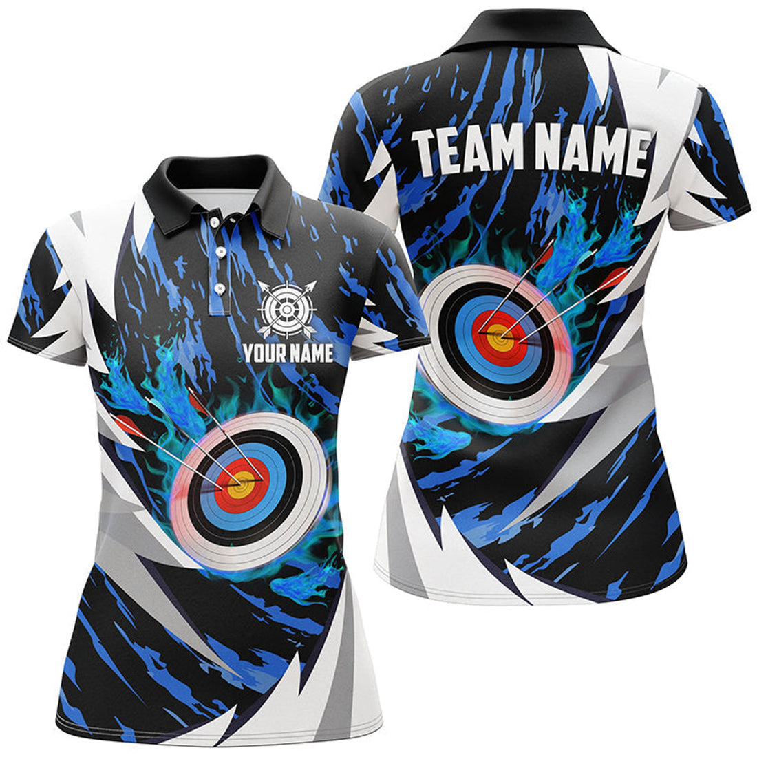 Custom Personalized 3D Target Archery Thunder Pattern Women Polo Shirts, Archery Team Jerseys Shirts |Blue