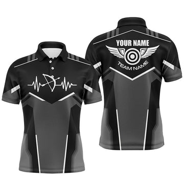 Personalized Funny Archery Heartbeat Polo Shirts For Men Custom Name Archery Jersey | White