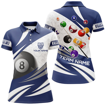 Custom 3D 8 Ball Pool Billiard Balls Personalized Women Billiard Polo Shirts Custom Blue Billiard Jerseys