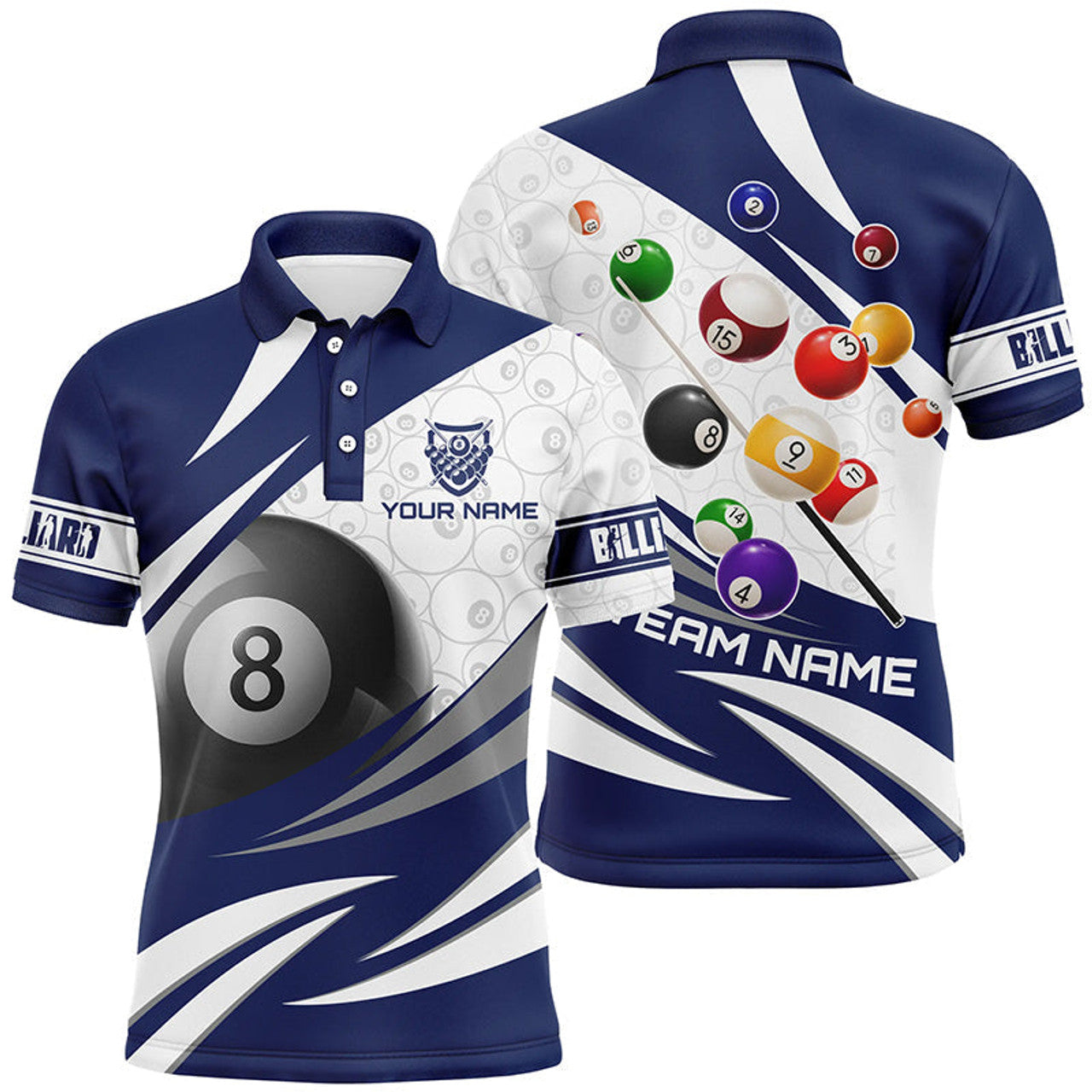 FUNSTUFFPRINT 3D 8 Ball Pool Billiard Balls Personalized Men Billiard Polo Shirt Size S-5XL