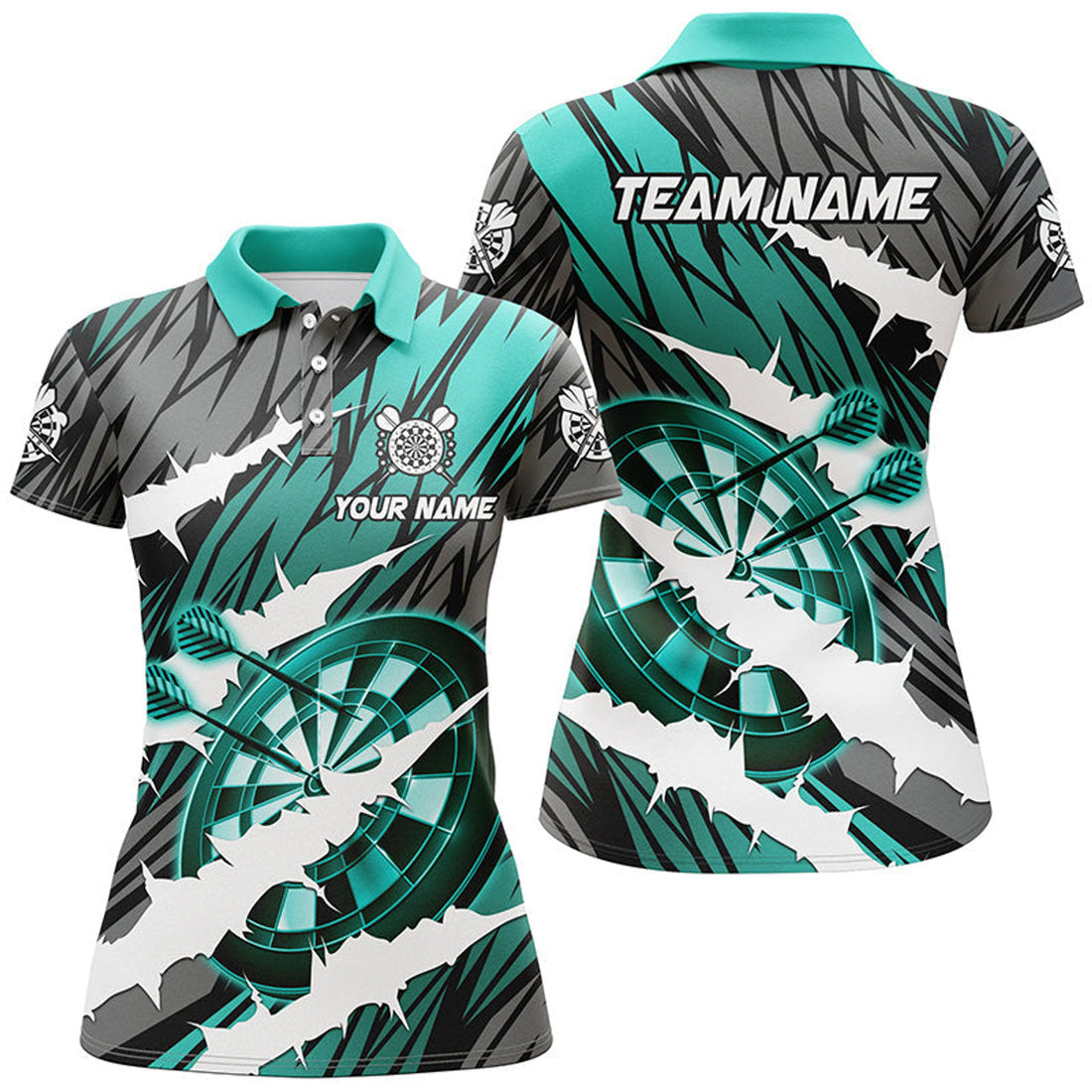 Custom Turquoise Darts Board Funny Crack Darts Women Polo Shirts, Darts Team Jerseys