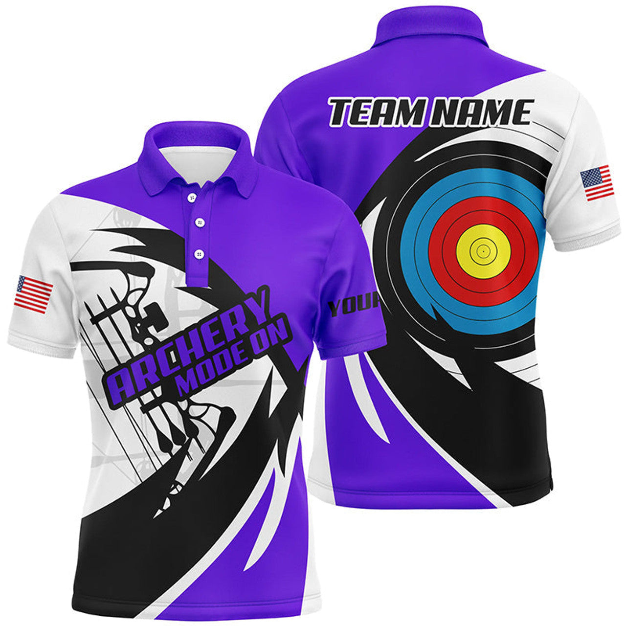 FUNSTUFFPRINT Personalized Purple Archery Jerseys Men Polo Shirt Size S-5XL