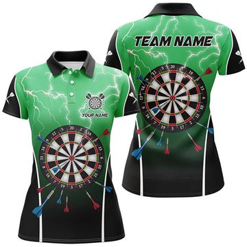 Custom Personalized Lightning Thunder Dartboard Green 3D Women Darts Polo Shirts Custom Darts Team Jersey