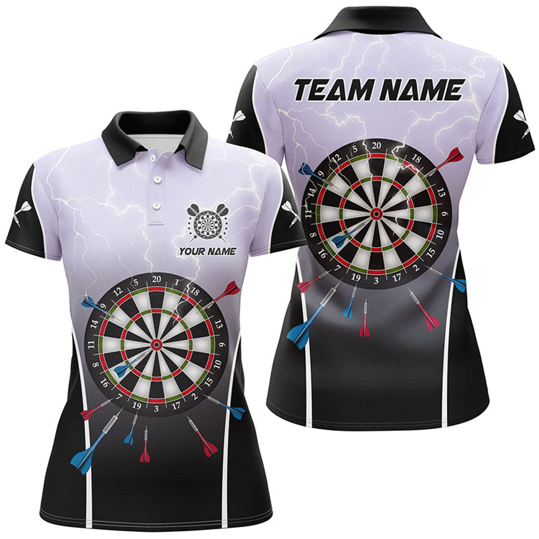 Custom Personalized Lightning Thunder Dartboard Grey 3D Women Darts Polo Shirts Custom Darts Team Jersey