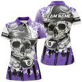 Custom Personalized Purple Billiard Skull Holding 8 Ball Women Polo Shirts Custom Billiard Jersey Attire