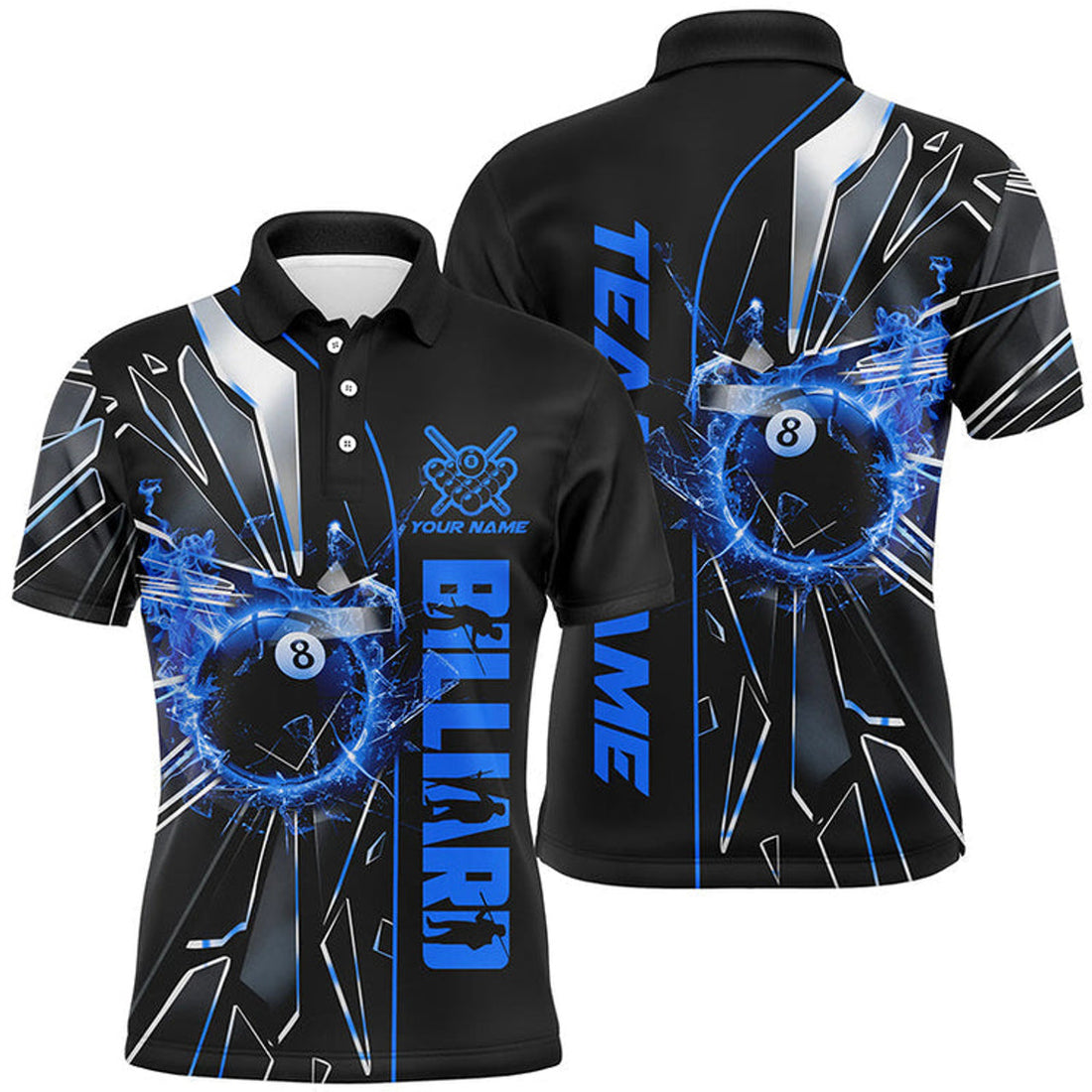 Custom Billiard Blue Glass Crack 8 Ball Customized Name, Team Name 3D Jersey Shirt For Men