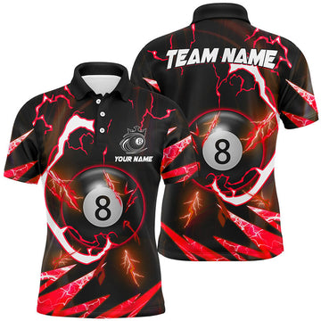 Personalized Red 8 Ball Pool Thunder Lighting Polo Shirts For Men Custom Billiard Team Shirts
