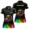 Custom Funny Billiard Colorful Skull Personalized Women Polo Shirts, Custom Team Name Billiard Attire