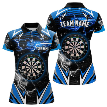 Custom Personalized Thunder Lightning Blue Dart Jerseys Polo Shirts For Women Custom Team League Dart Shirts