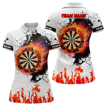 Custom Orange Dartboard Fire Flame 3D Dart Polo Shirts Custom Darts Shirts For Women Darts Team Shirts