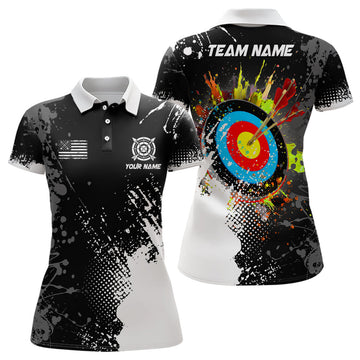Custom Personalized Paint White 3D Target Archery Women Polo Shirts, Archery Jerseys Attires