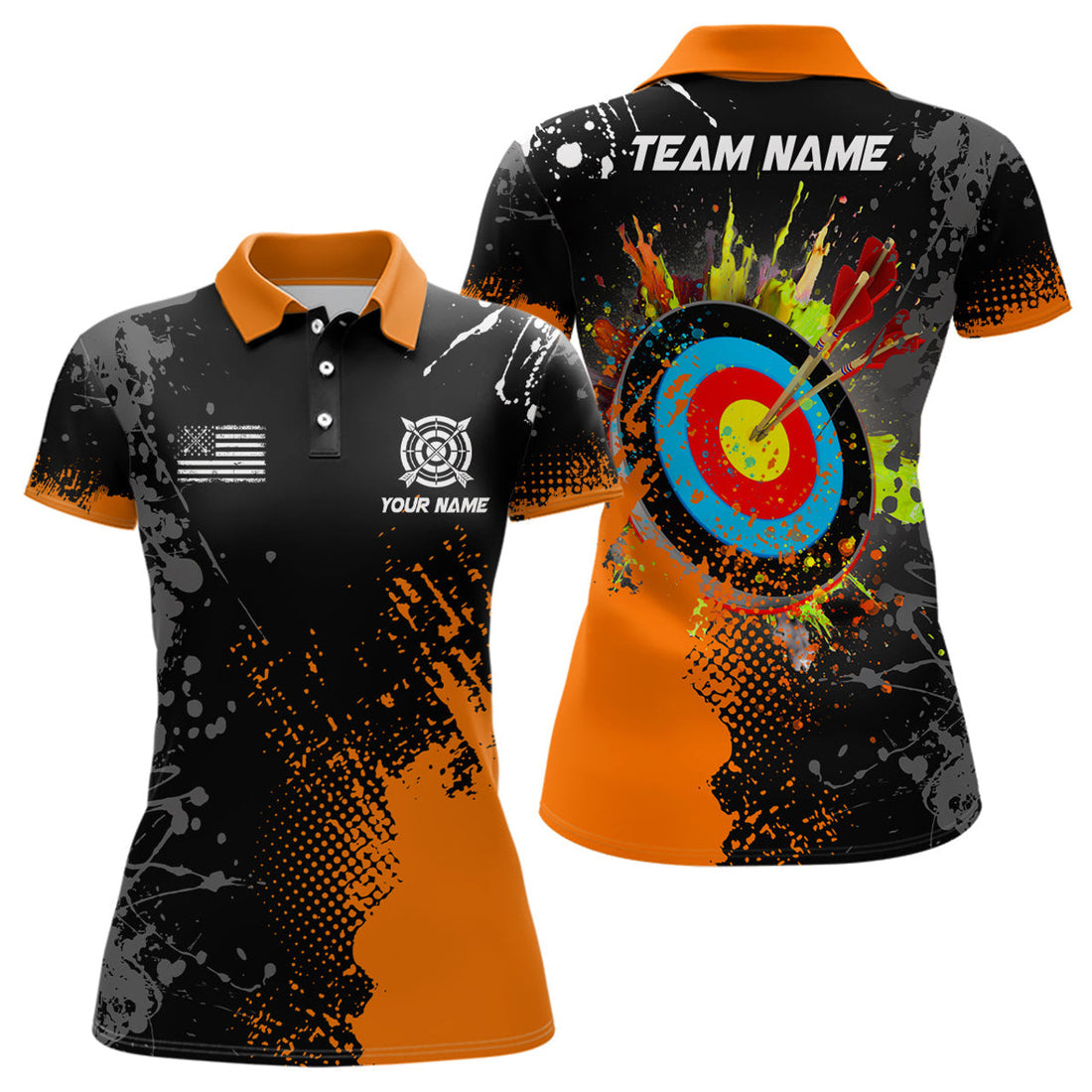 Custom Personalized Paint Orange 3D Target Archery Women Polo Shirts, Archery Jerseys Attires