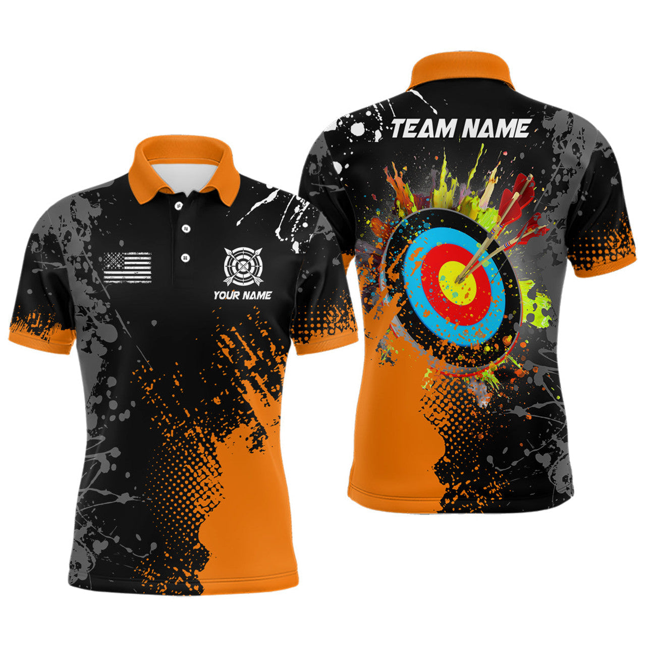 Personalized Paint Orange 3D Target Archery Men Polo & Quarter-Zip Shirts, Archery Jerseys Attires