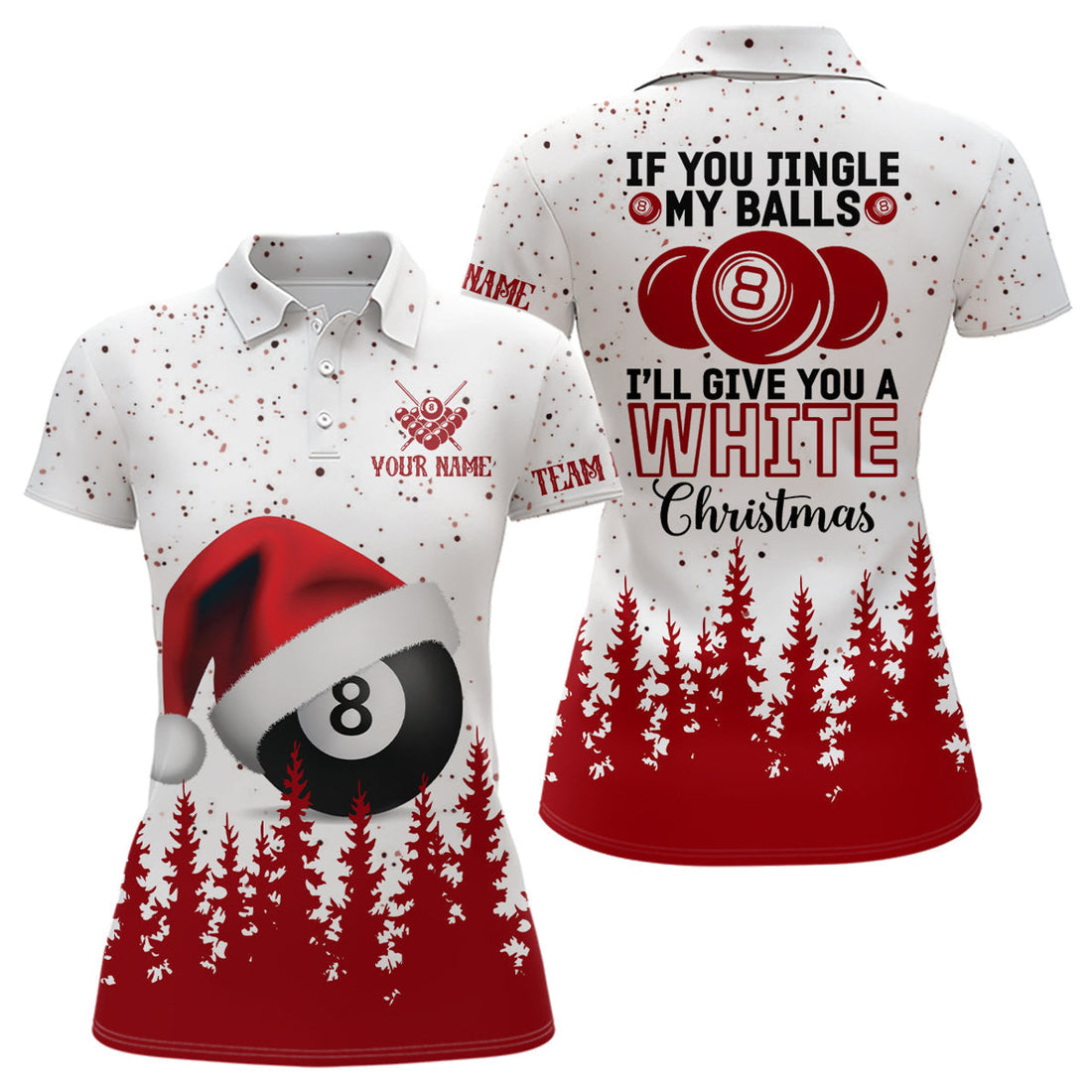 Custom Personalized Christmas Pine Tree Billiard Polo Shirts For Women Custom Funny Christmas Shirts