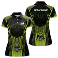 Custom Green Neon Billiard Balls 3D Skull Polo Shirts For Women, 8 Ball Pool Jerseys Shirts