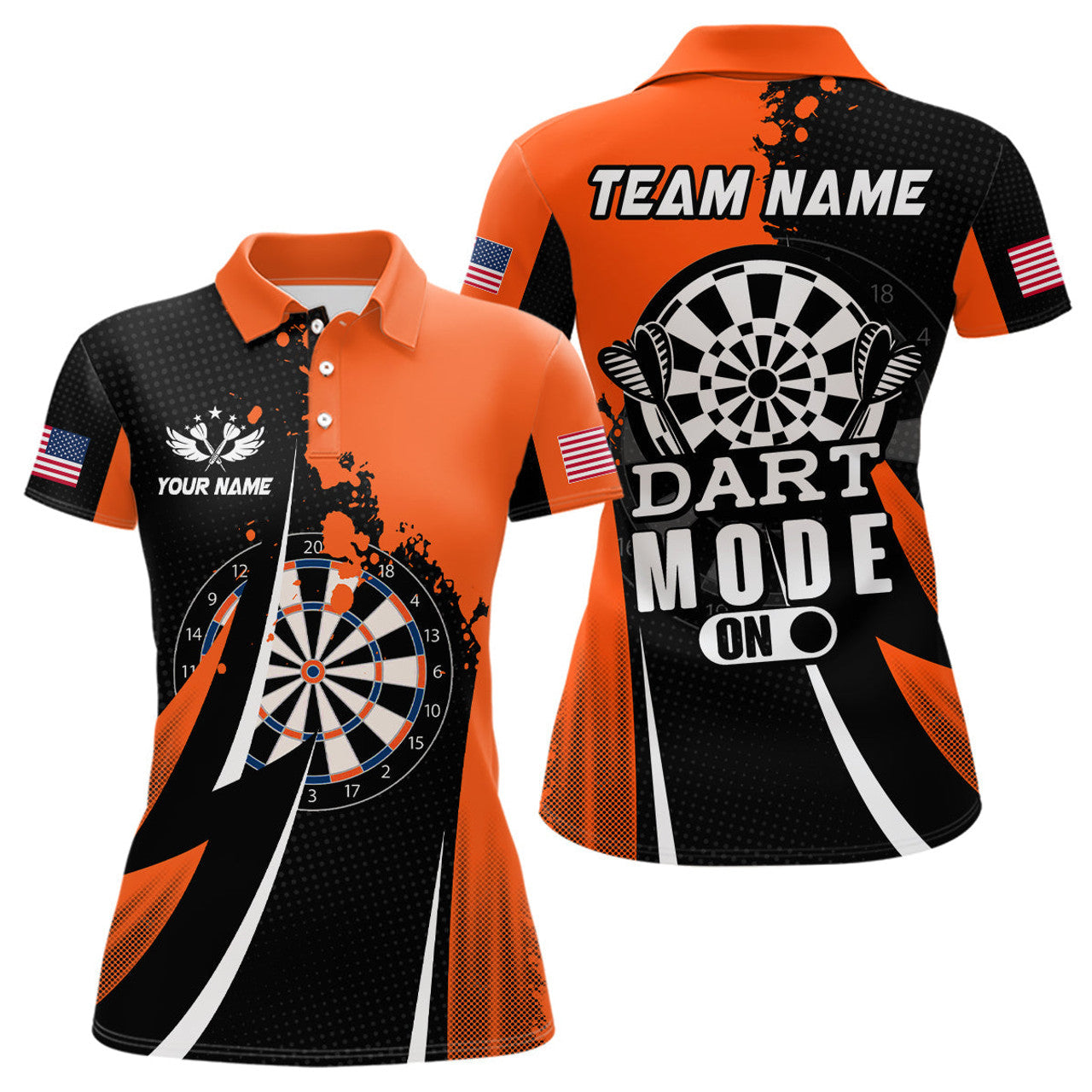 Custom Personalized Orange Dart Mode On Women Darts Polo Shirt Custom Darts Jersey Team Shirts
