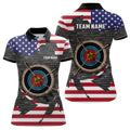 Custom Retro Archery 3d Target Personalized US Flag Polo Shirts For Women, Patriotic Archery Jerseys Shirts
