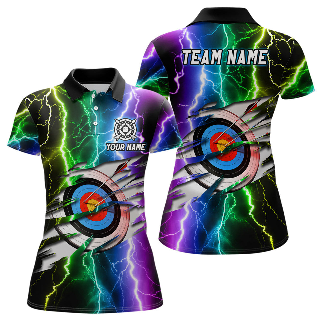 Custom Personalized Archery Colorful Thunder Lightning Women Polo Shirts Custom Archery 3d Target Shirts