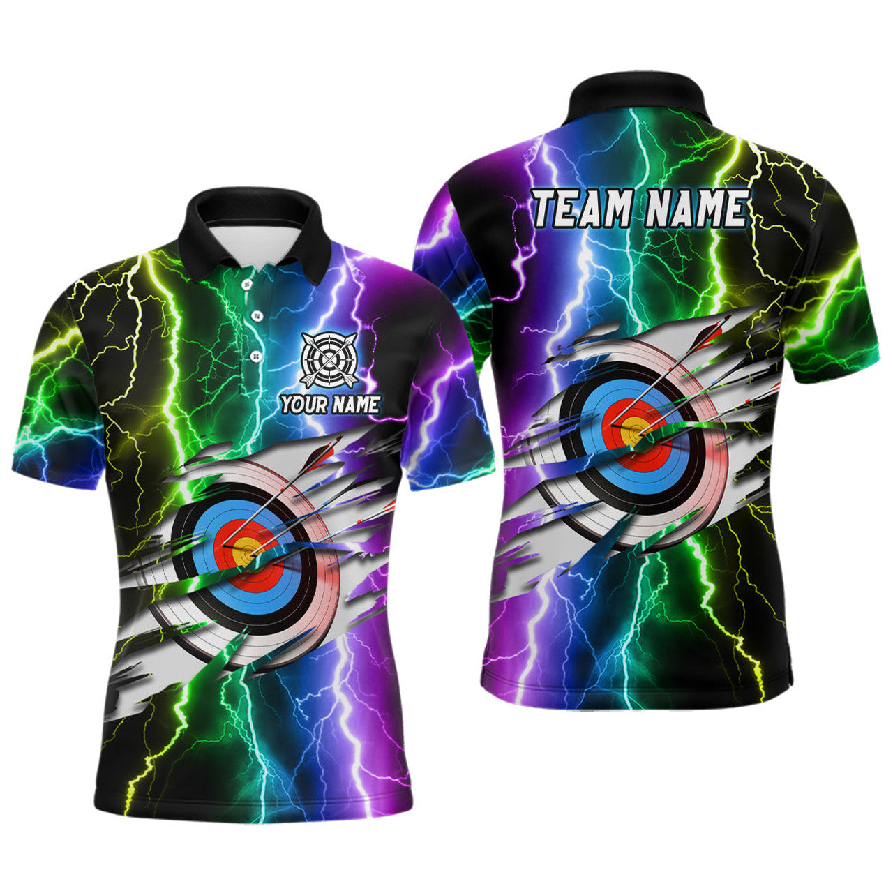 Personalized Archery Colorful Thunder Lightning Men Polo Shirts Custom Archery 3d Target Shirts