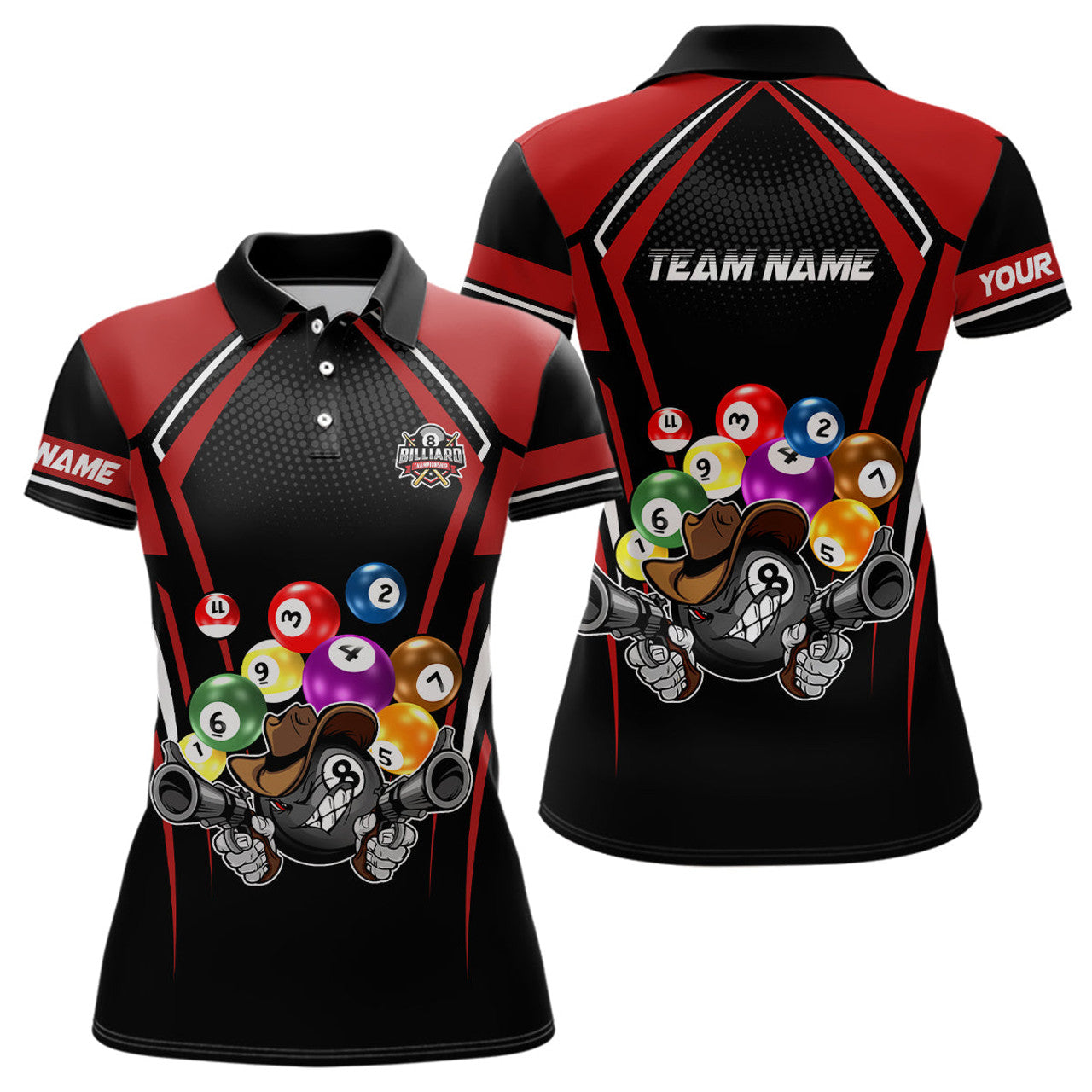 Custom Personalized Funny Billiard Balls Women Polo Shirt Custom Team Name Billiard Jerseys