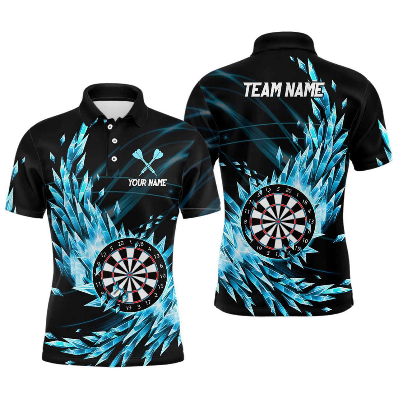 Personalized Blue Frozen Icy Darts Polo Shirts Customized Dart Shirts For Men Darts Team Jerseys