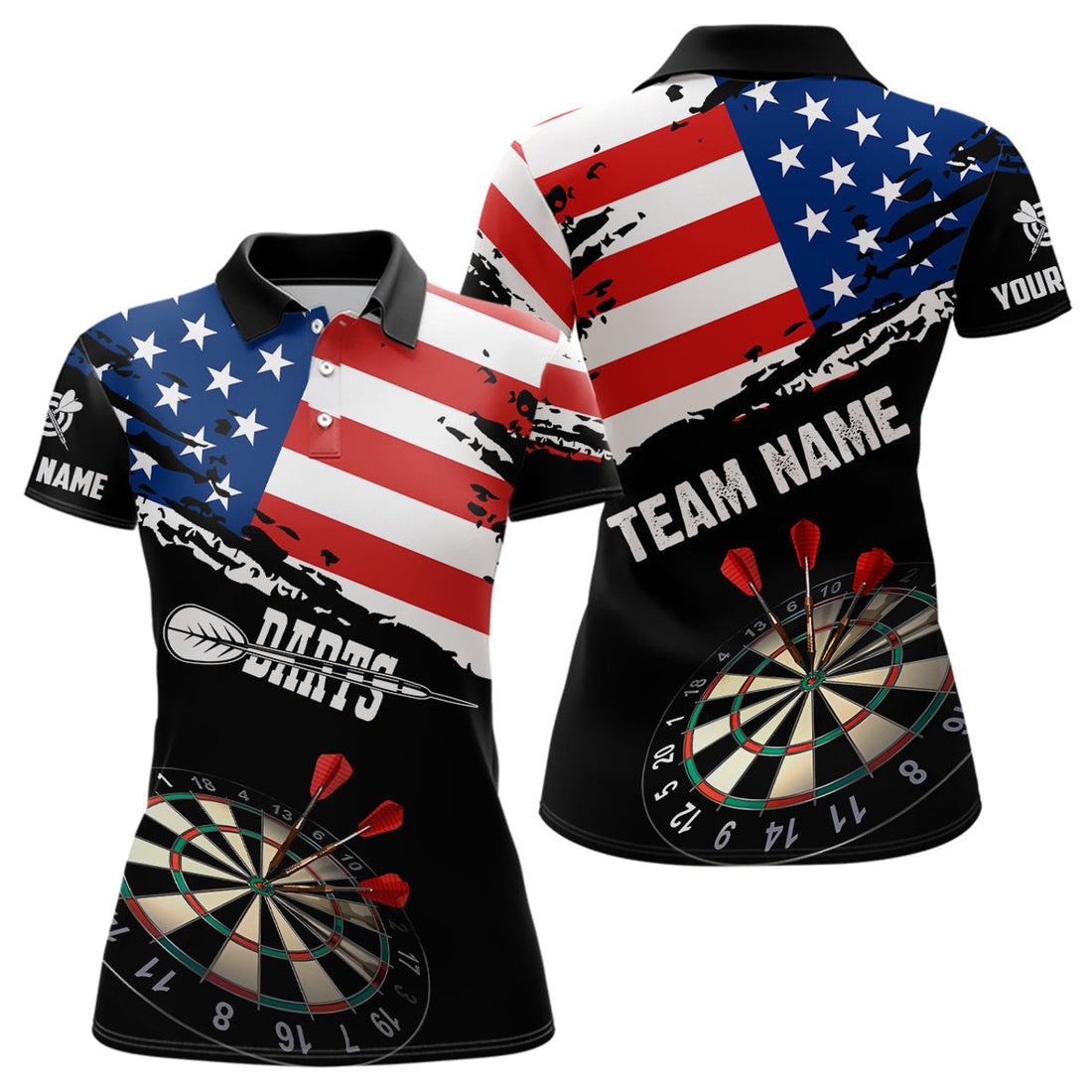 Custom Personalized Grunge American Flag Darts Shirts For Women Custom Patriotic 4Th Of July Dart Jerseys
