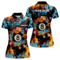 Custom Billiard Balls In Water Fire Personalized 3D Polo Shirts For Women Custom 8 Ball Pool Team Shirts