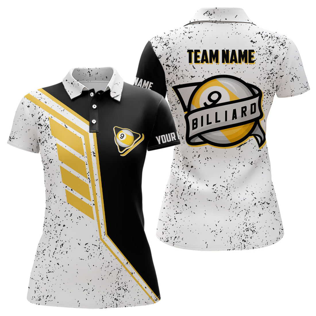 Custom 9 Ball Pool Grunge Style Custom Billiard Women Polo Shirts, 9 Ball Billiards Jerseys Shirts