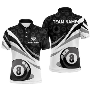 FUNSTUFFPRINT Personalized Black White 8 Ball Pool Billiard Jerseys Men Polo Shirts Custom Billiard Uniform Polo Shirt Size S-5XL