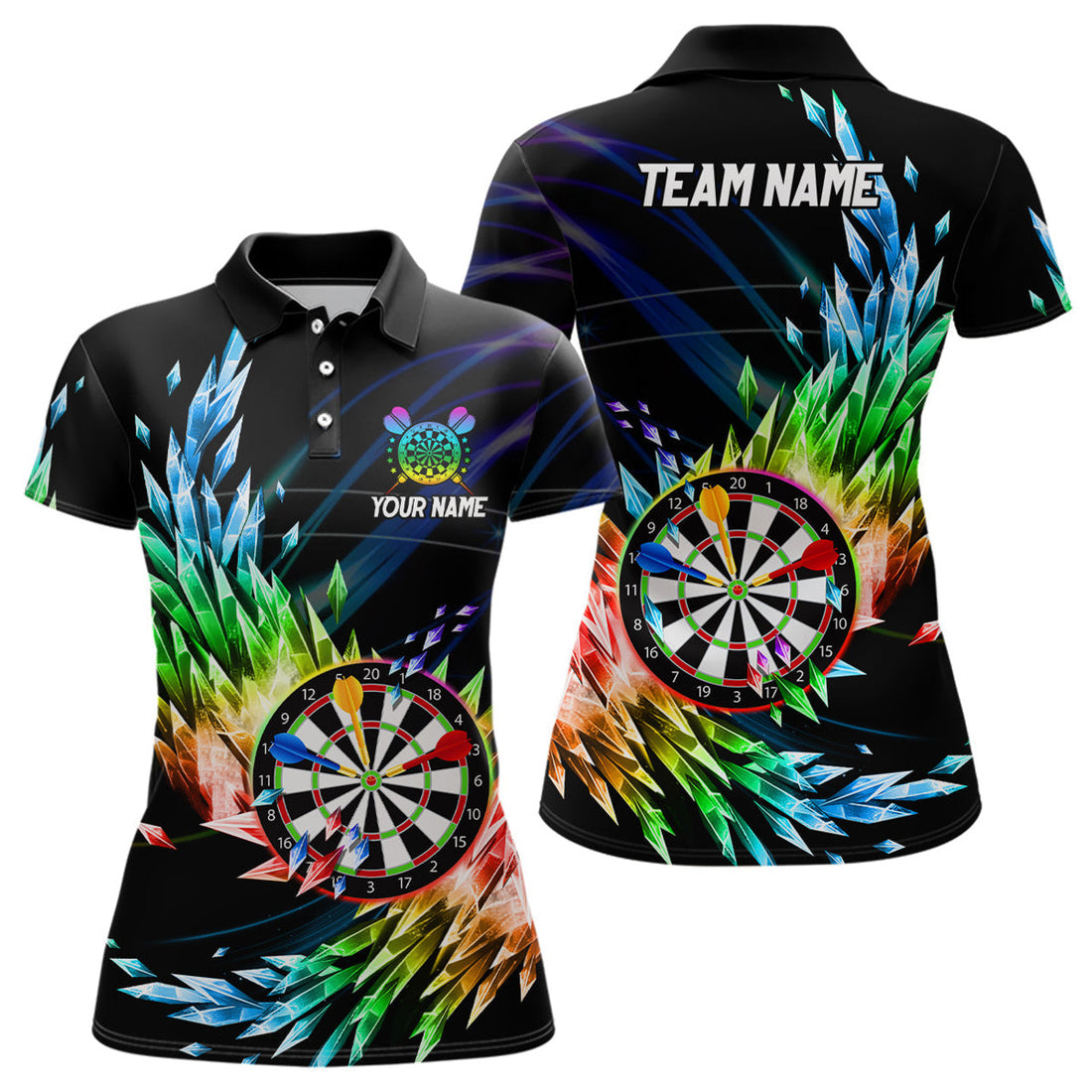 Custom 3D Colorful Frozen Ice Women Darts Polo Shirts Personalized Dartboard Darts Attire Jerseys For Team