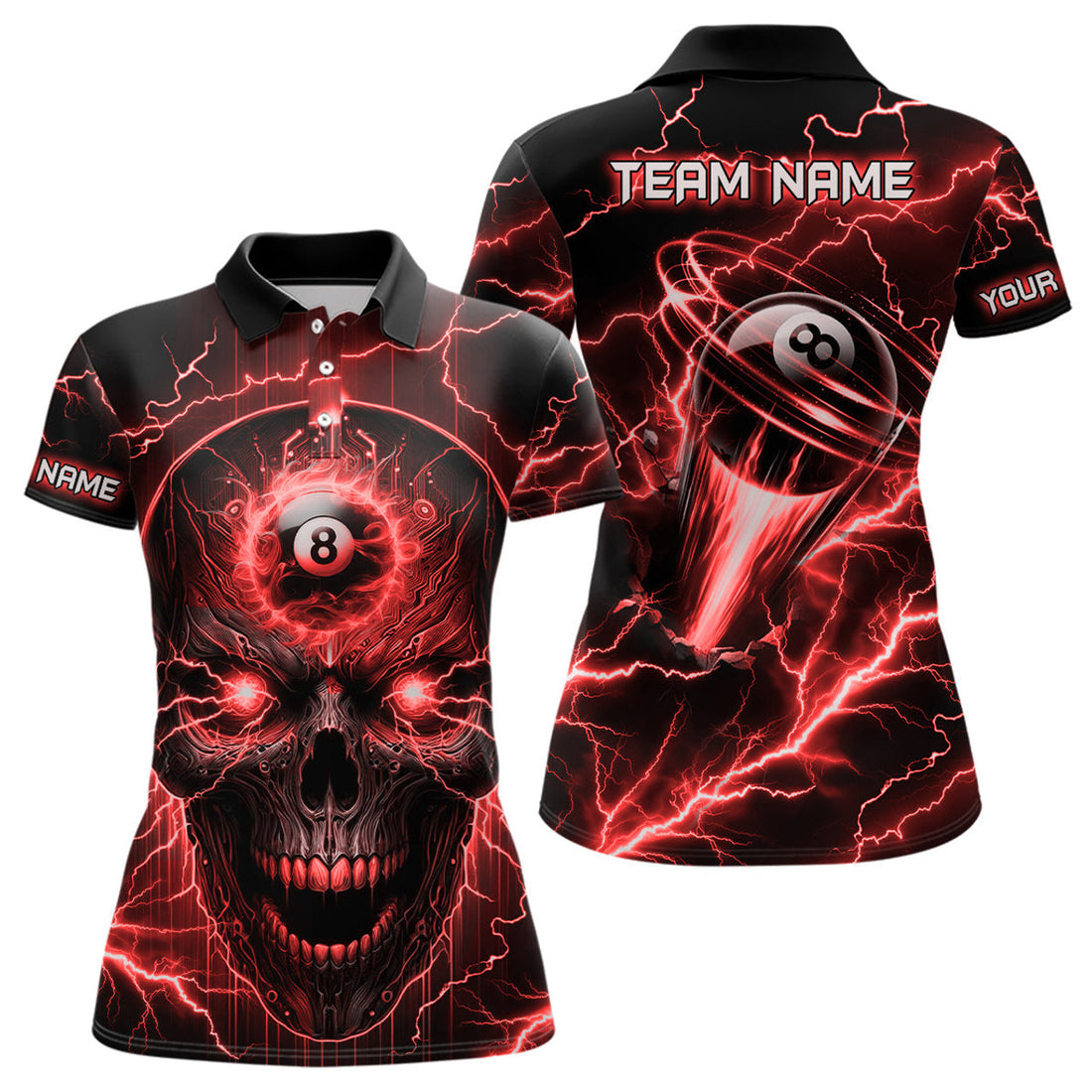 Custom Personalized Skull Billiard Polo Shirts For Women Custom Name 8 Ball Pool Billiard Jerseys |Red