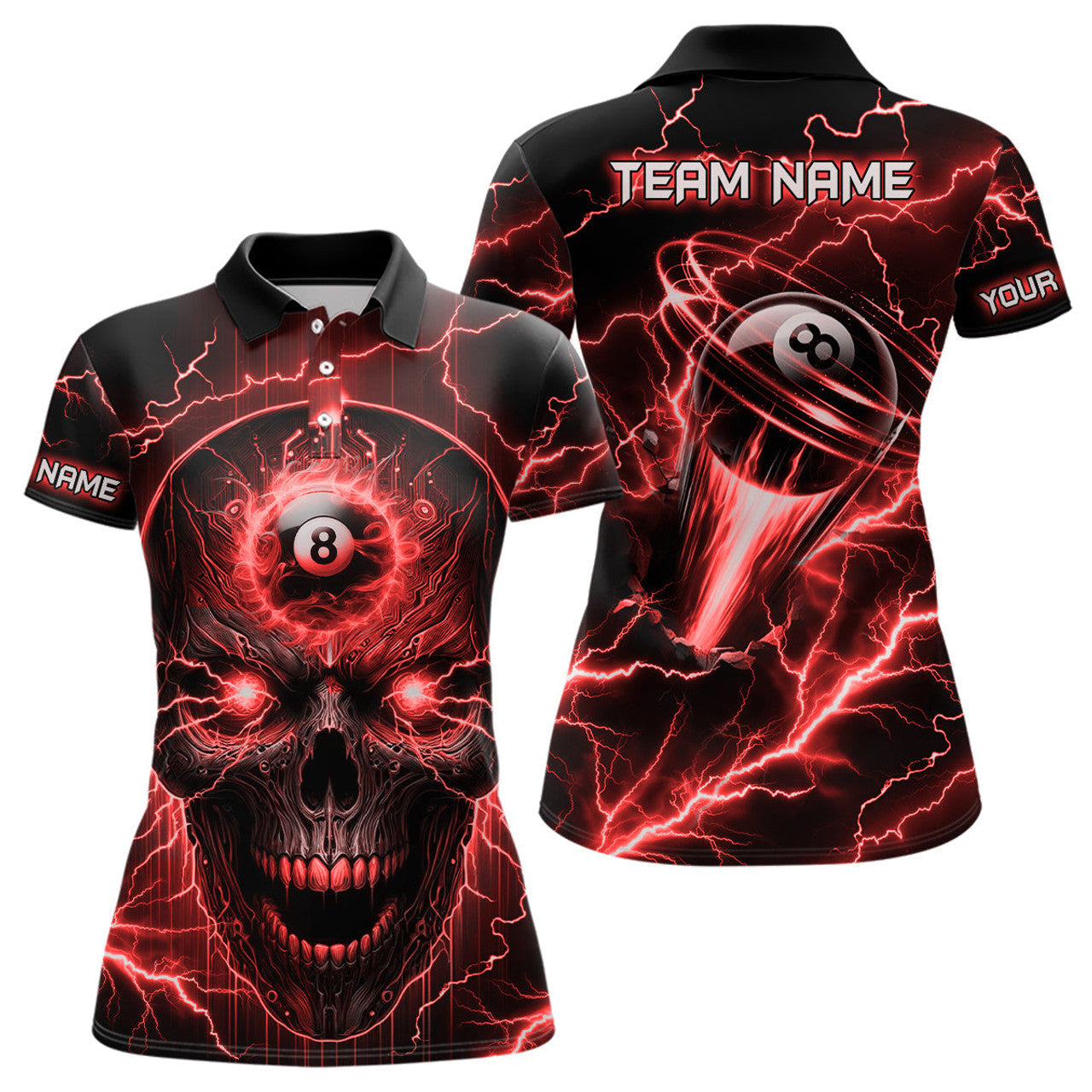 Custom Personalized Skull Billiard Polo Shirts For Women Custom Name 8 Ball Pool Billiard Jerseys |Red
