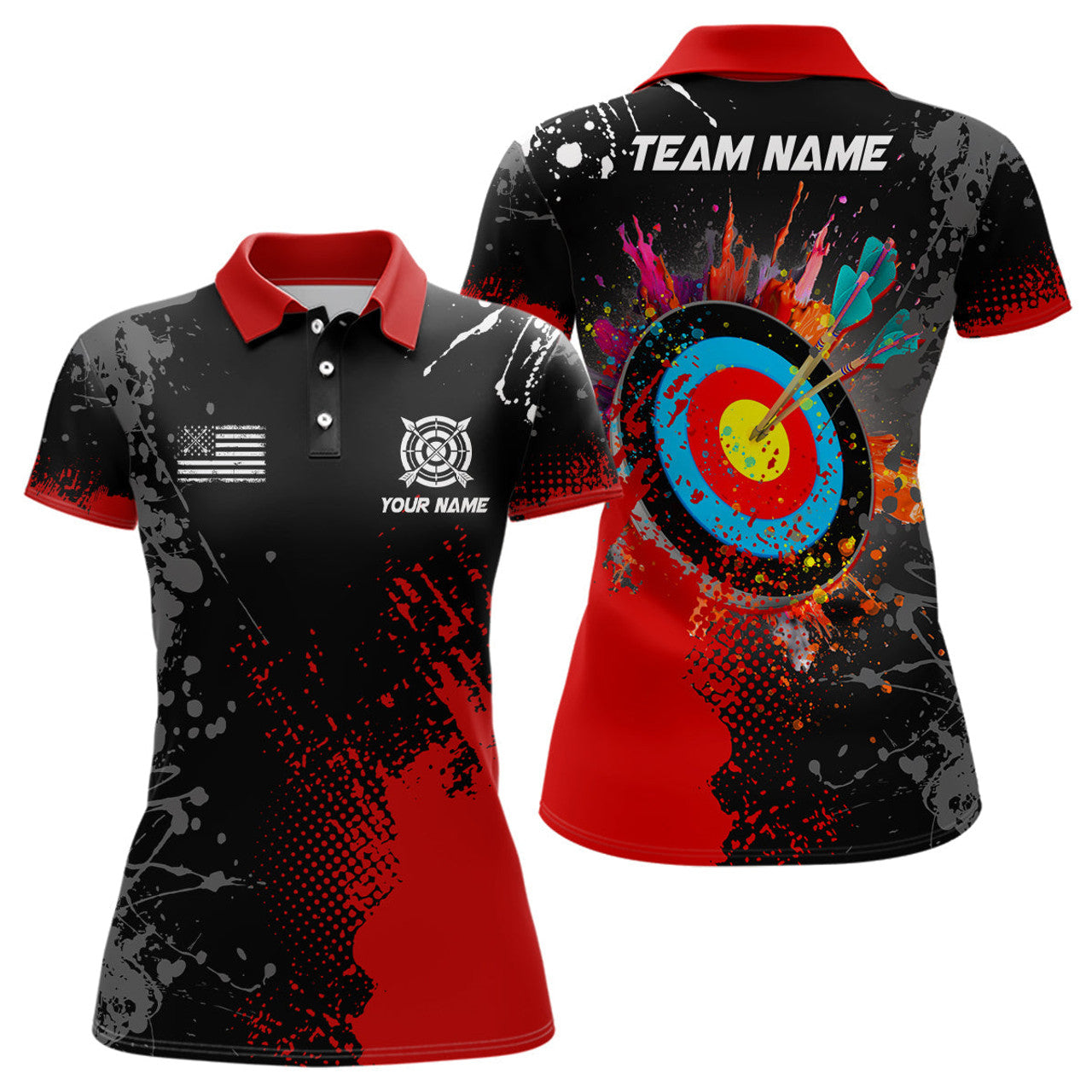 Custom Personalized Paint Red 3D Target Archery Polo Shirts For Women Custom Name Archery Jerseys Attire