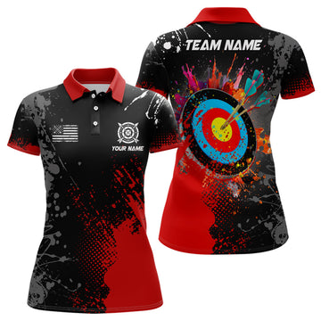 Custom Personalized Paint Red 3D Target Archery Polo Shirts For Women Custom Name Archery Jerseys Attire