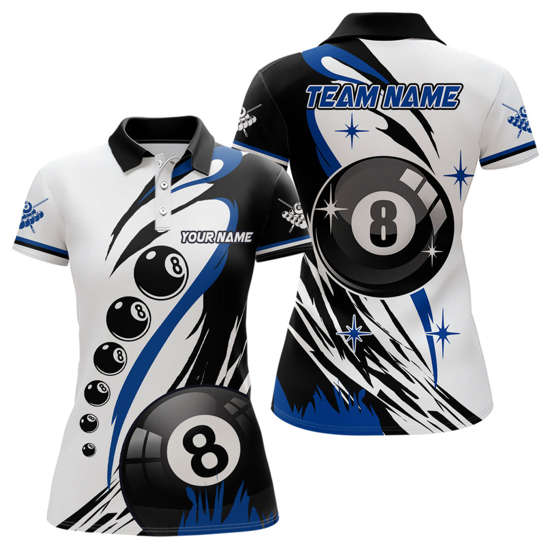 Custom Personalized Blue Jerseys Billiard 8 Ball Pool Women Polo Shirts, Best Custom Billiard Team Shirts